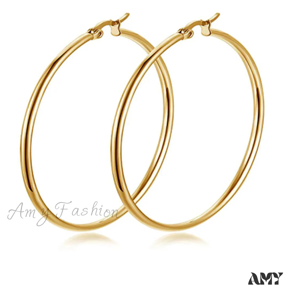 Classic Style Stainless Steel Simple Hoop Earrings Gold 2*12Mm
