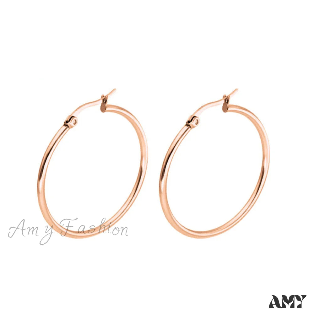 Classic Style Stainless Steel Simple Hoop Earrings Rose Gold 2*15Mm