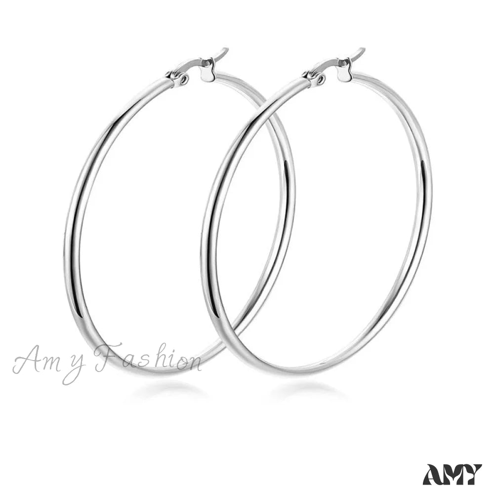 Classic Style Stainless Steel Simple Hoop Earrings Titanium 2*60Mm