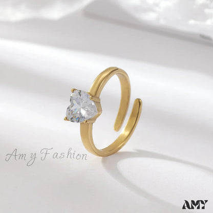 Classic Style White Zircon Open Rings Gold / One Size