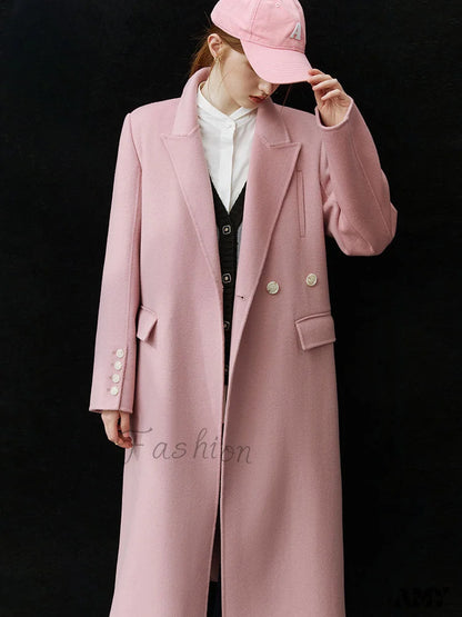 Classic Suit Collar Double-Sided Wool Mid-Length Office Lady Coat