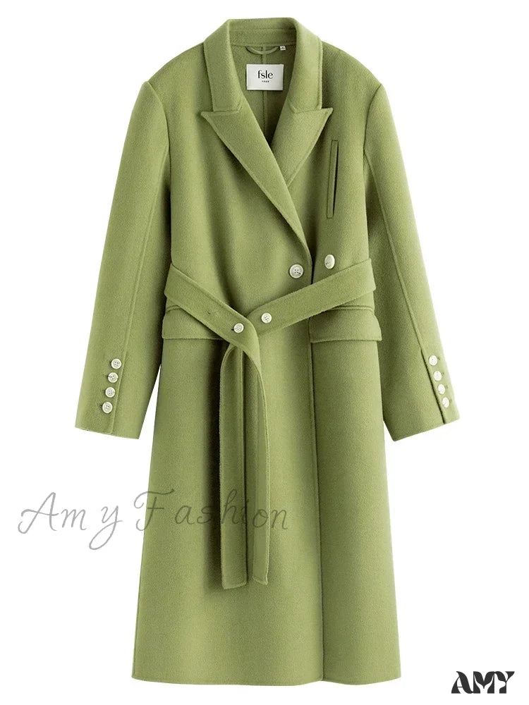 Classic Suit Collar Double-Sided Wool Mid-Length Office Lady Coat