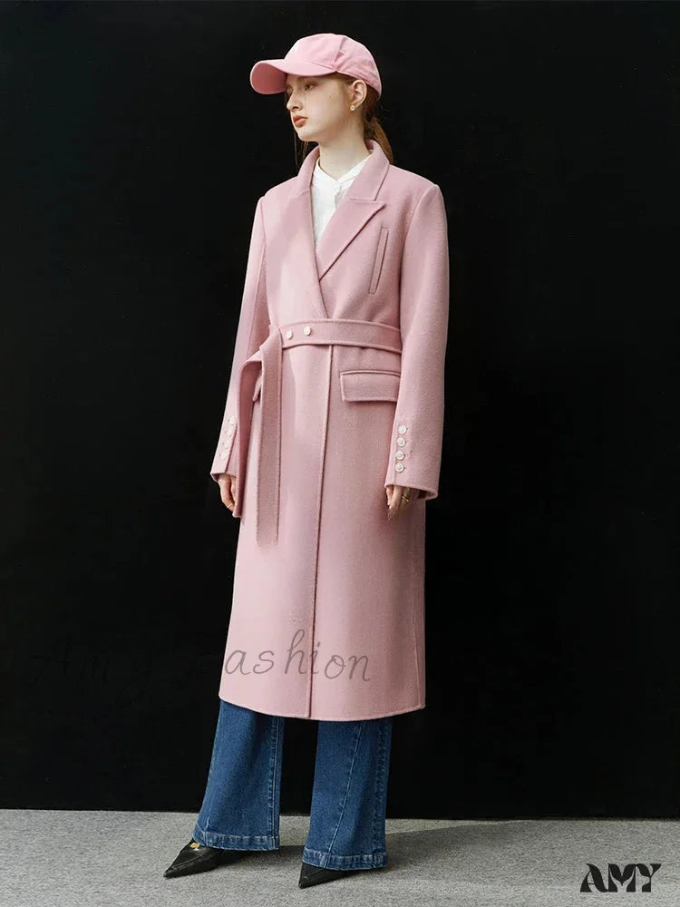 Classic Suit Collar Double-Sided Wool Mid-Length Office Lady Coat