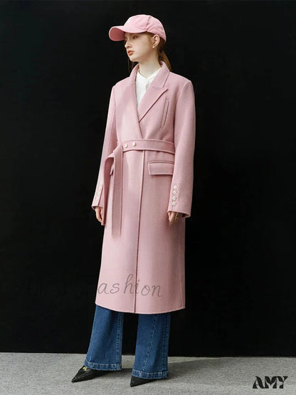 Classic Suit Collar Double-Sided Wool Mid-Length Office Lady Coat