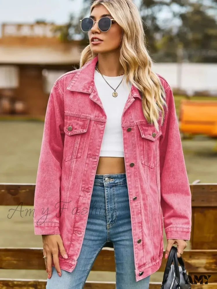 Classic Versatile Loose Mid Length Casual Female S-2Xl Jacket Pink / S