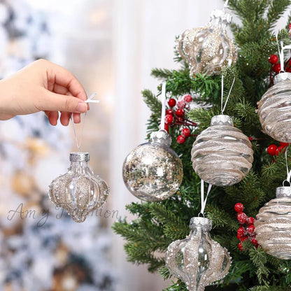 Clear Shatterproof Christmas Ball Ornaments - Set Of 9 Champagne Color