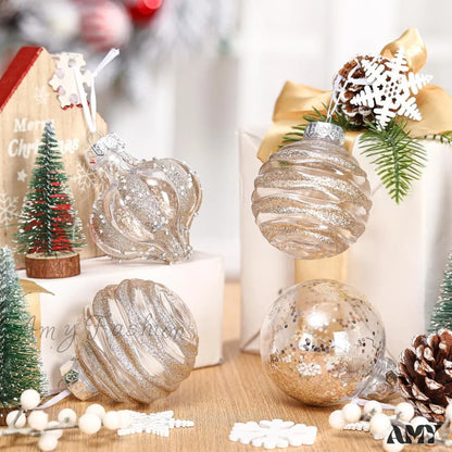 Clear Shatterproof Christmas Ball Ornaments - Set Of 9 Champagne Color