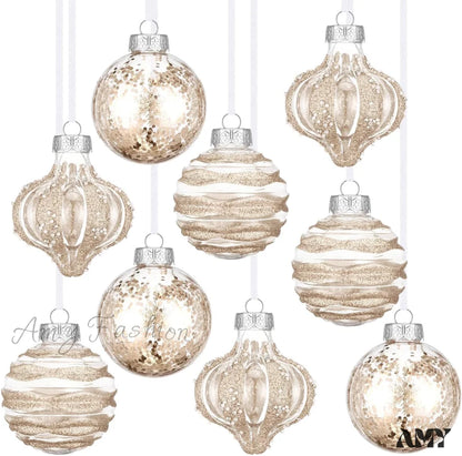 Clear Shatterproof Christmas Ball Ornaments - Set Of 9 Champagne Color