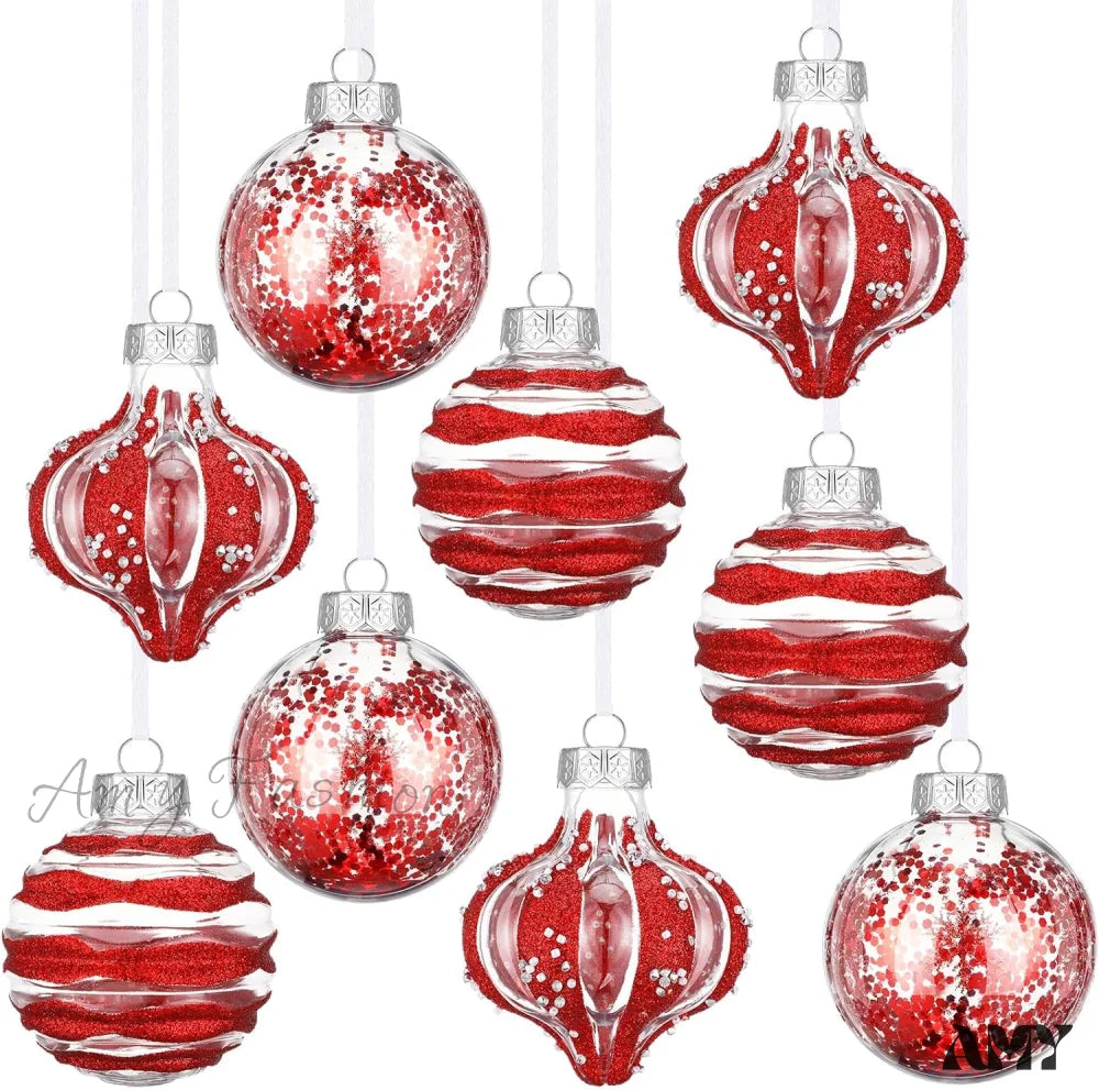 Clear Shatterproof Christmas Ball Ornaments - Set Of 9 Champagne Color Red