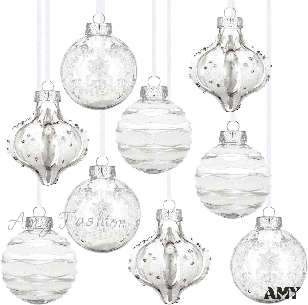 Clear Shatterproof Christmas Ball Ornaments - Set Of 9 Champagne Color White