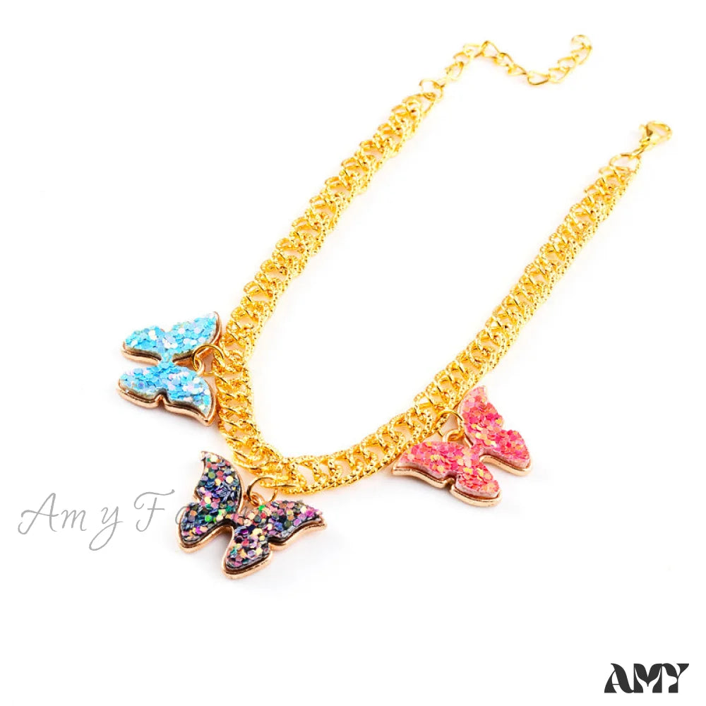 Colorful Enamel Butterfly Pendant Anklet