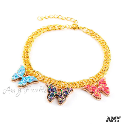 Colorful Enamel Butterfly Pendant Anklet