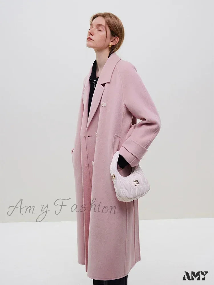 Commuter Suit Collar Pure Wool Long Korean Style Full Woolen Coat