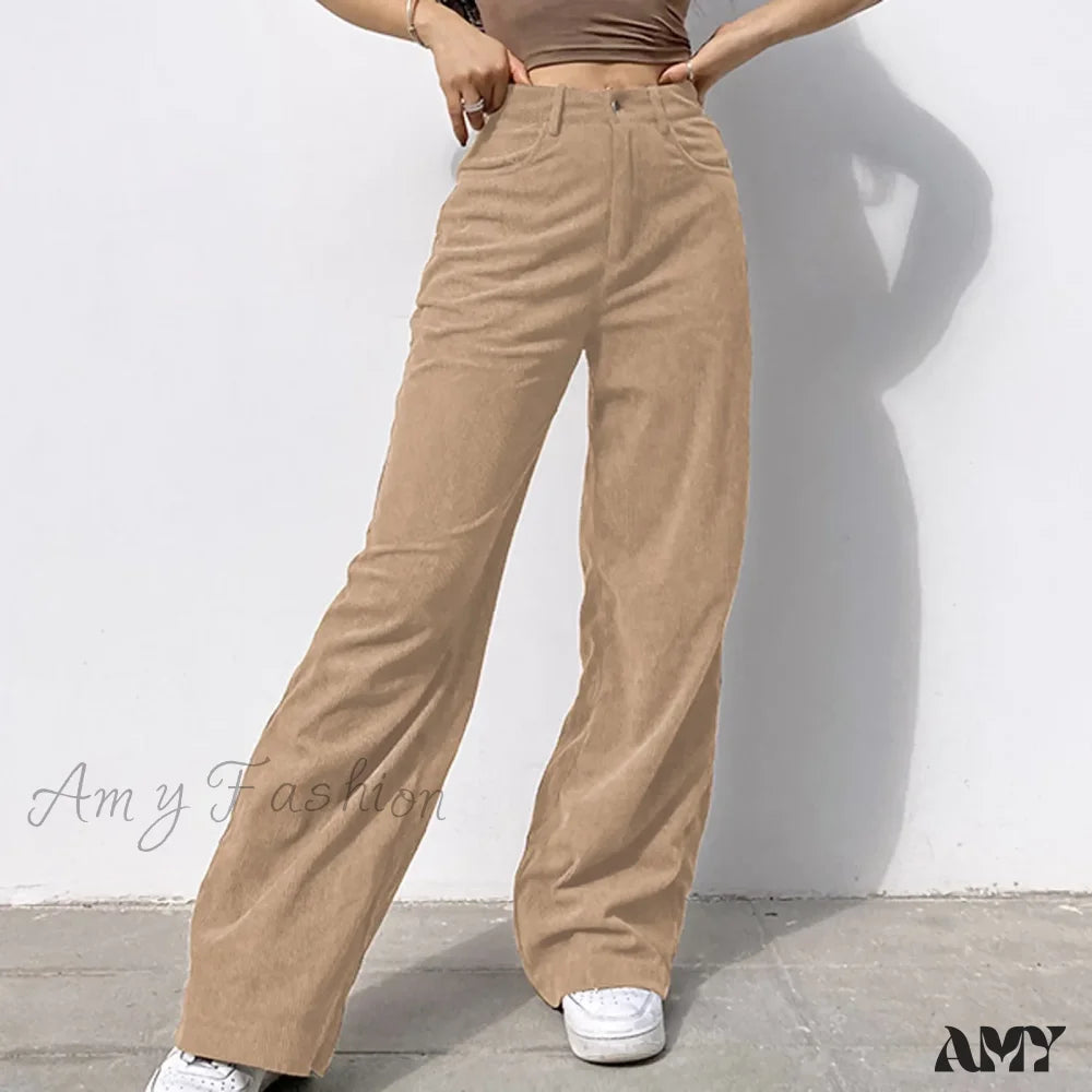 Corduroy Retro High Waist Straight Leg Casual Pants