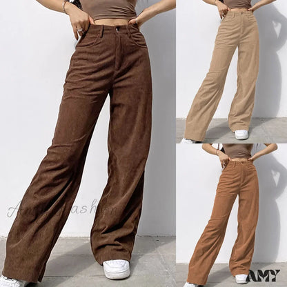 Corduroy Retro High Waist Straight Leg Casual Pants