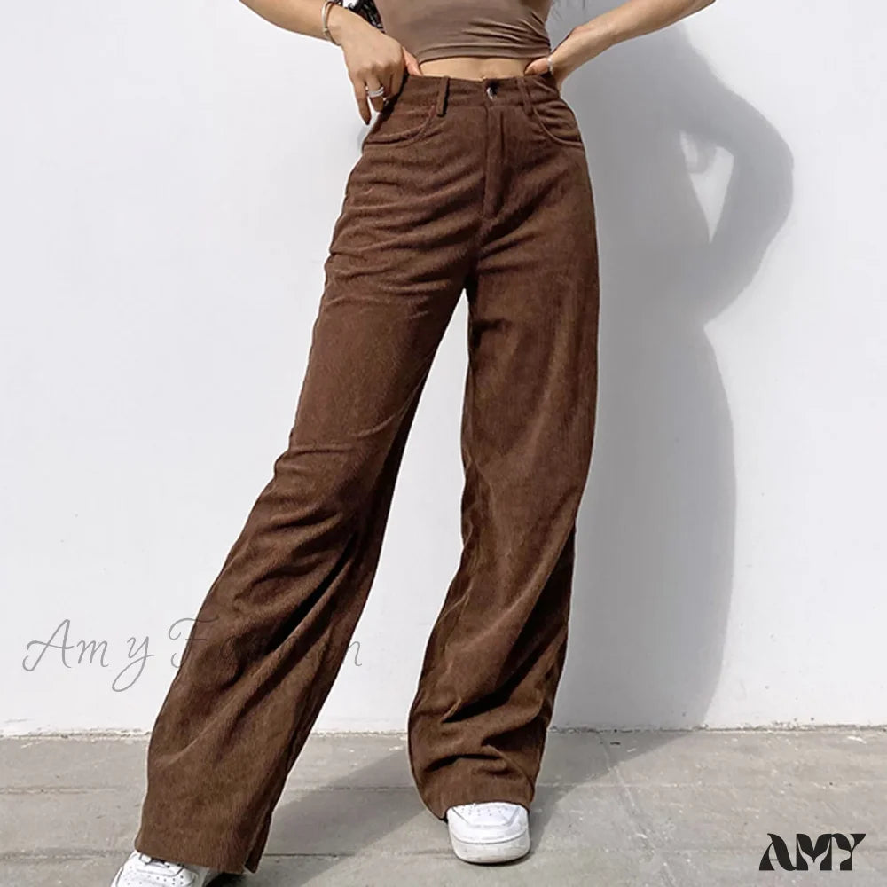 Corduroy Retro High Waist Straight Leg Casual Pants