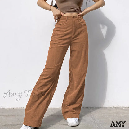 Corduroy Retro High Waist Straight Leg Casual Pants