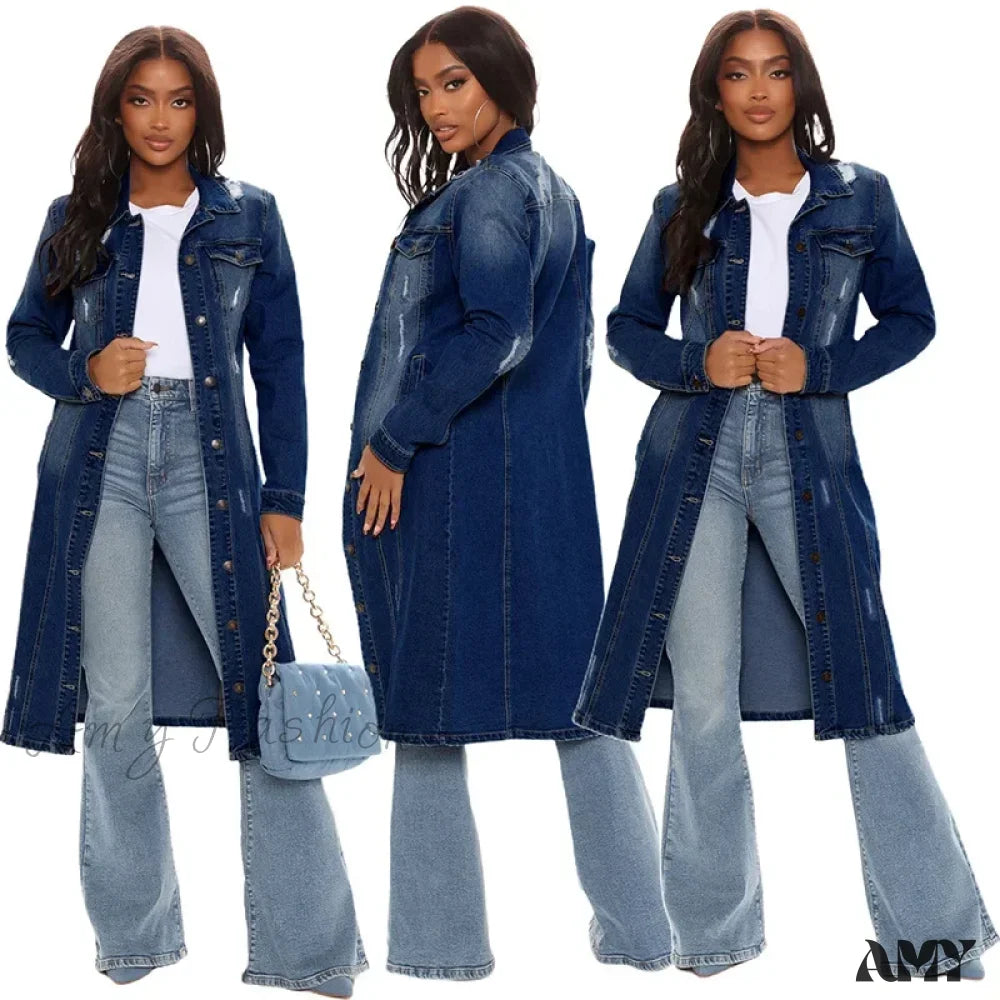 Cotton Denim Spring Autumn Cardigan Jeans Gothic Bomber Windbreaker Y2K Maxi Jacket