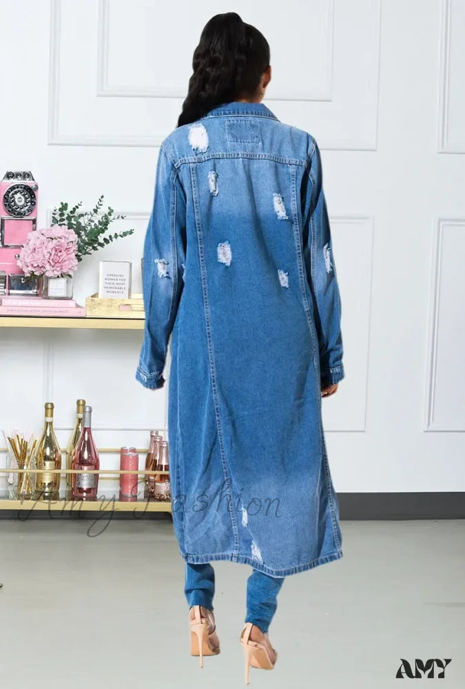 Cotton Denim Spring Autumn Cardigan Jeans Gothic Bomber Windbreaker Y2K Maxi Jacket Blue / S