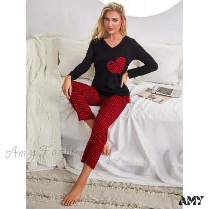 Cozy Christmas Heart Long Sleeve Pajama Suit