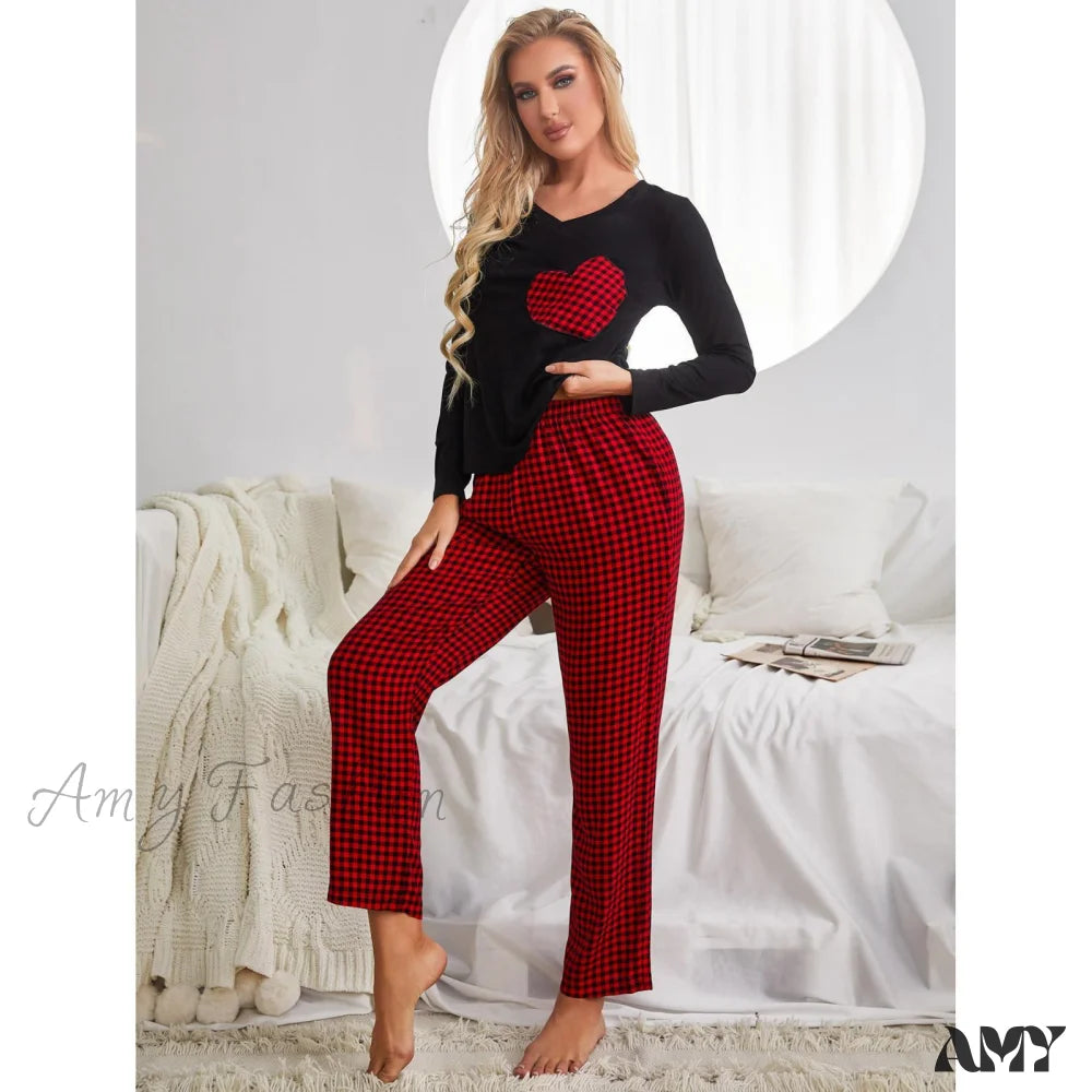 Cozy Christmas Heart Long Sleeve Pajama Suit