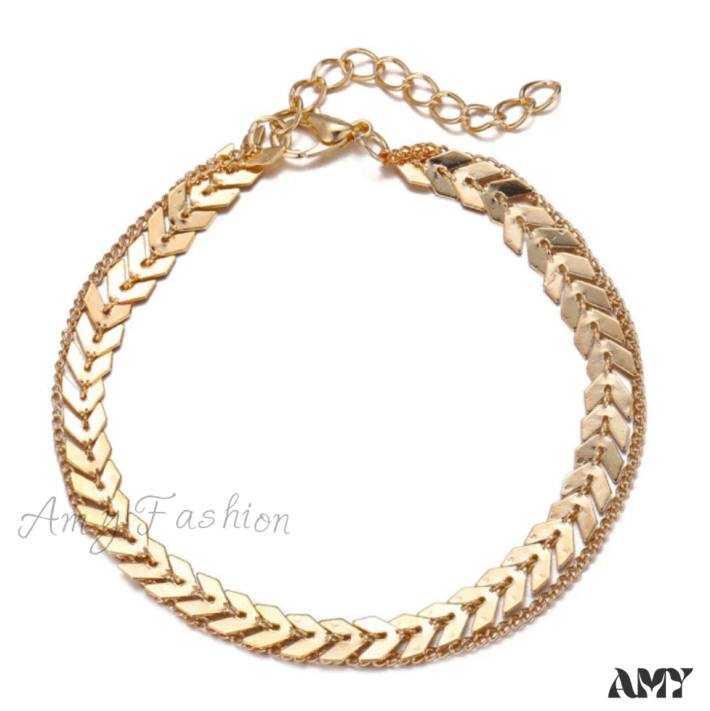 Creative Retro Airplane Chain Double Layer Anklet Set Gold