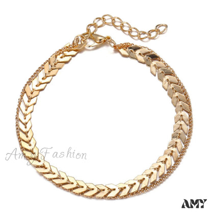 Creative Retro Airplane Chain Double Layer Anklet Set Gold