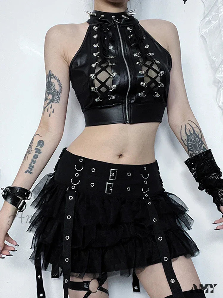 Crop Casual Grunge Gothic Shoulder Top Sexy Cold Punk