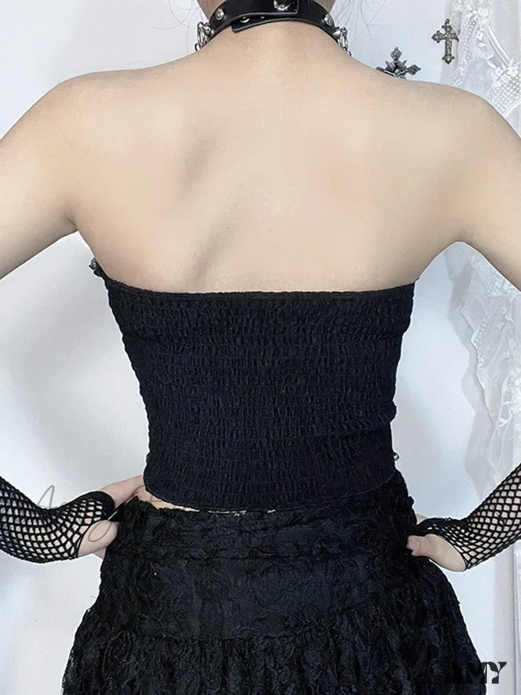 Crop Sexy Grunge Strapless Girl Harajuku E Top Gothic