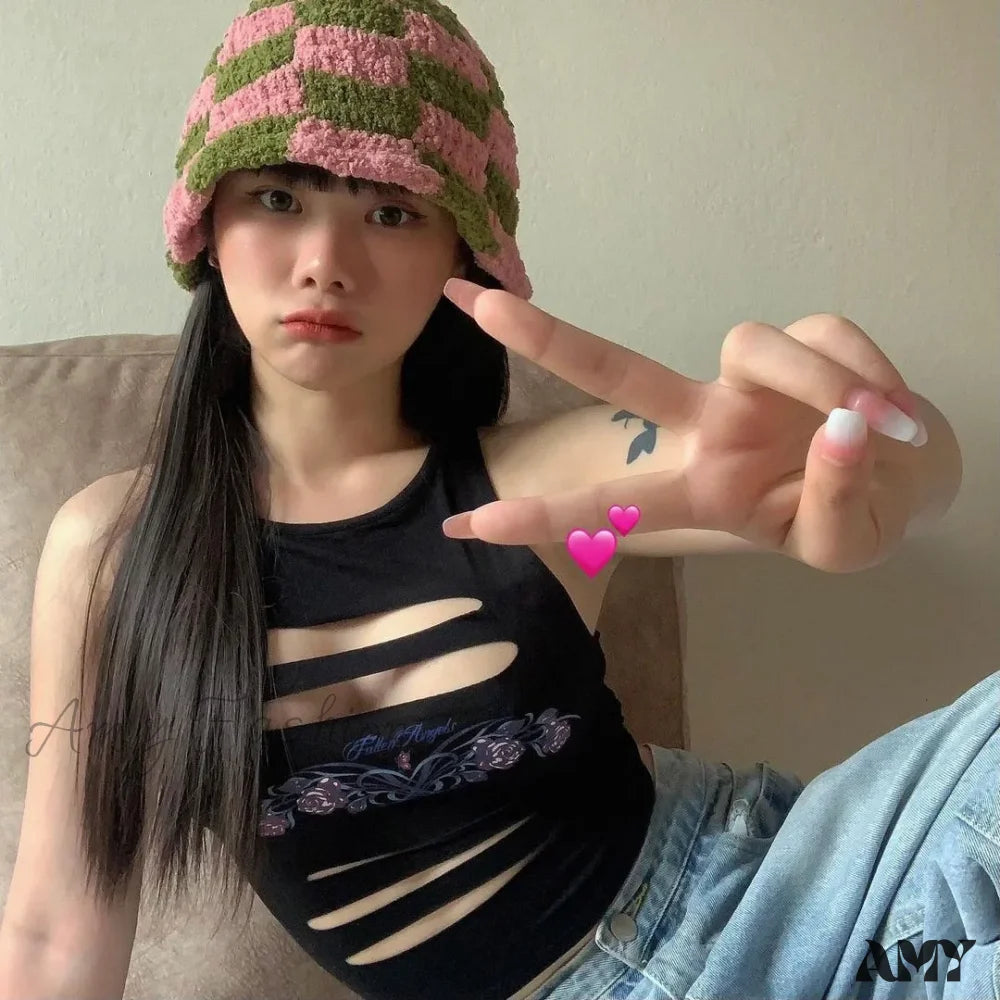 Crop Top Grunge Goth Sexy Harajuku Out Mall Hollow Aesthetics Y2K Fairycore