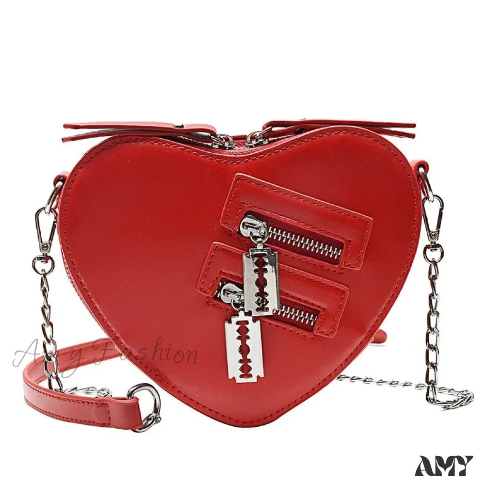 Crossbody Bag Zipper Shoulder Blade Summer Handbag Casual Chain Heart Gothic Red