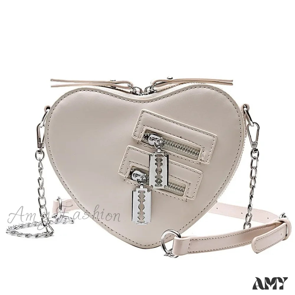 Crossbody Bag Zipper Shoulder Blade Summer Handbag Casual Chain Heart Gothic White