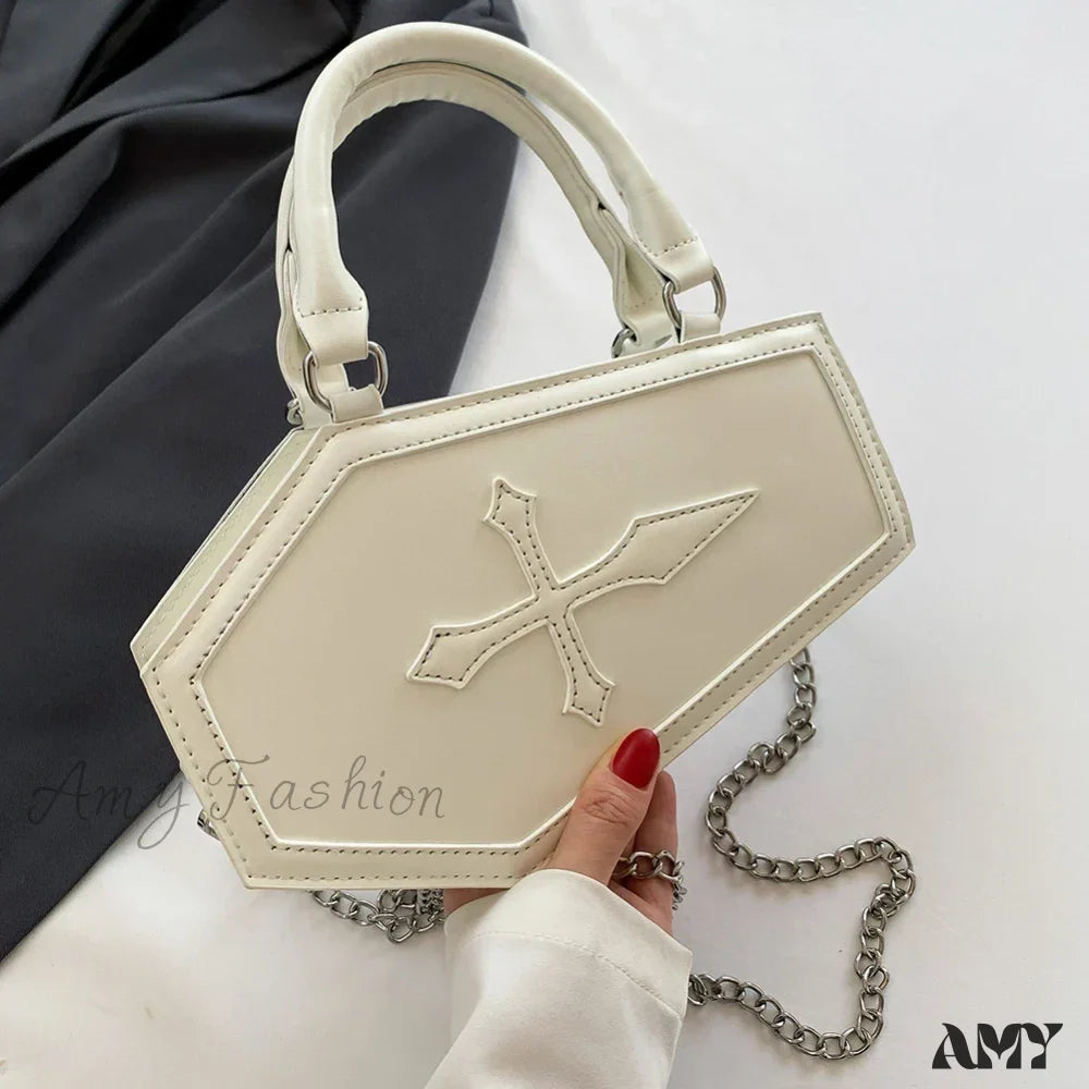 Crossbody Handle Shape Bag Top Cosmetic Capacity Pu Coffin Travel Large Phone Shoulder White