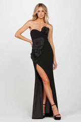 3D Floral Strapless High Slit Elegant Party Dress