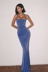 Halter Neck Tie-Back Cutout Party Dress