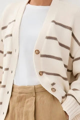 Striped Cotton V Neck Slouchy Knit Cardigan