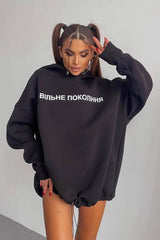 Oversized Long Sleeve Letter Print Hoodie