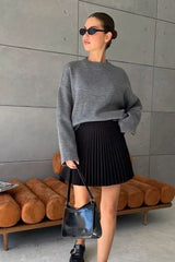 Oversized Crewneck Solid Knit Sweater