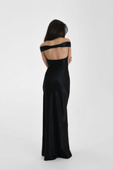 Satin Off-Shoulder Fishtail Maxi Party Dress