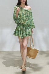 Romantic Ruffle Off Shoulder Waist Short Floral Dress