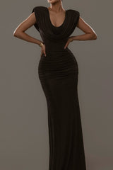 Solid Cowl Neck Ruched Waist Cinch Party Dress