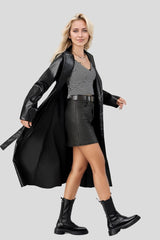 Wrinkle-Resistant Long Bathrobe-Style Chic Leather Coat