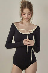 Halter Minimalist Color Block Fresh Bow One Piece Swimwear