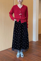 V Neck Bow Detail Button Christmas Cardigan