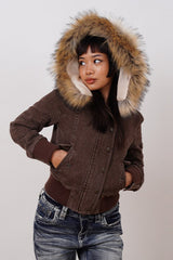 Detachable Fur Collar Short Hooded Coat Hoodie