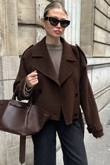 Notch Collar Double-Breasted Wool Blend Chic Trench Coat