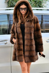 Faux Mink Fur Hooded Mid-Length Plus Size Loose Coat