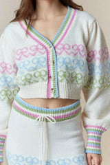 Colorful Butterfly Bow Crop Christmas Cardigan
