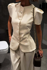 Elegant Jacket High Waist Two Piece Chic Work Set