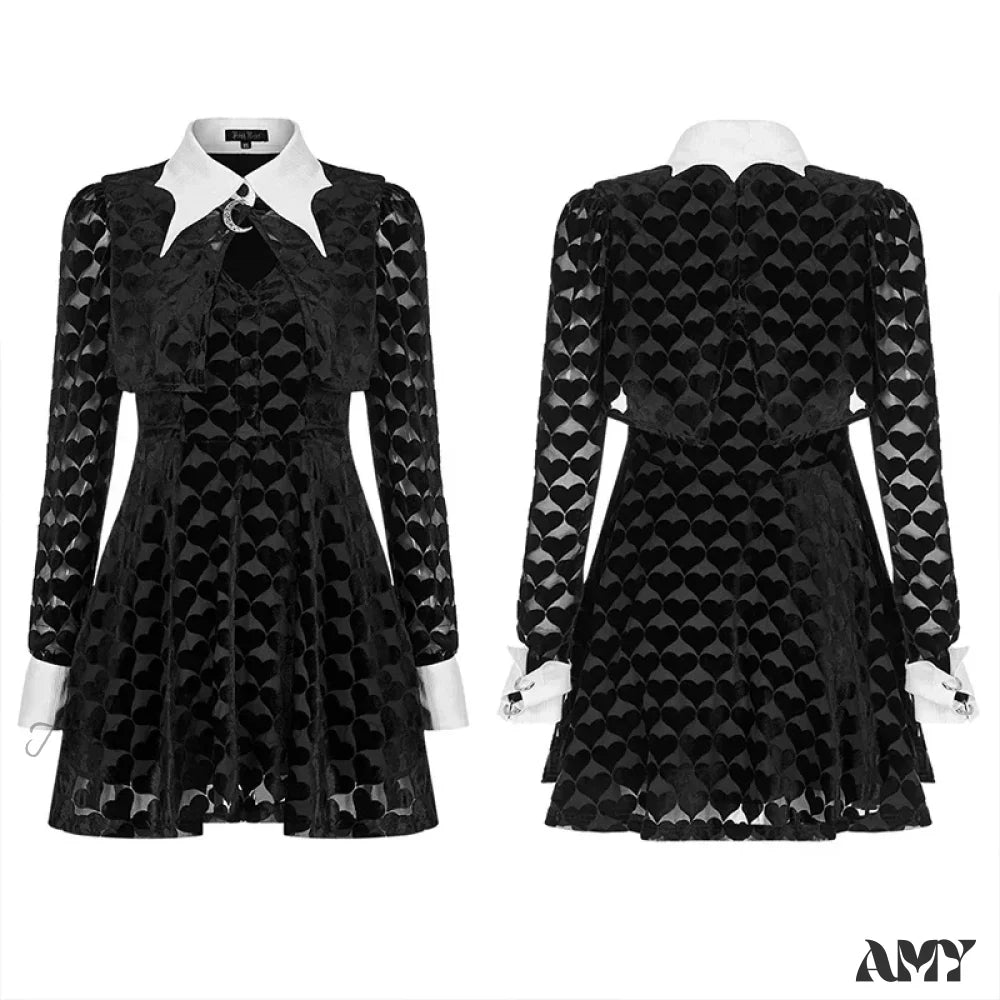 Dark Bat White Collar Little Black Fake Two Piece Small Shawl Daily Gothic Dress